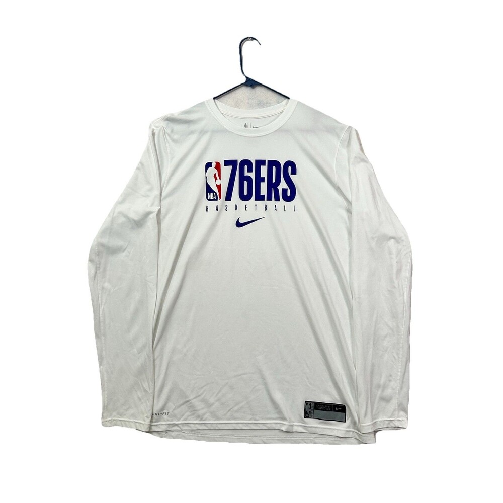 Nike Mens Large Tall Philadelphia 76ers Practice Shirt White Dri-Fit Long Sleeve